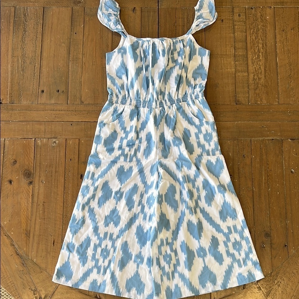 Janie and jack blue ikat wide leg cropped ruffle strap romper nwt